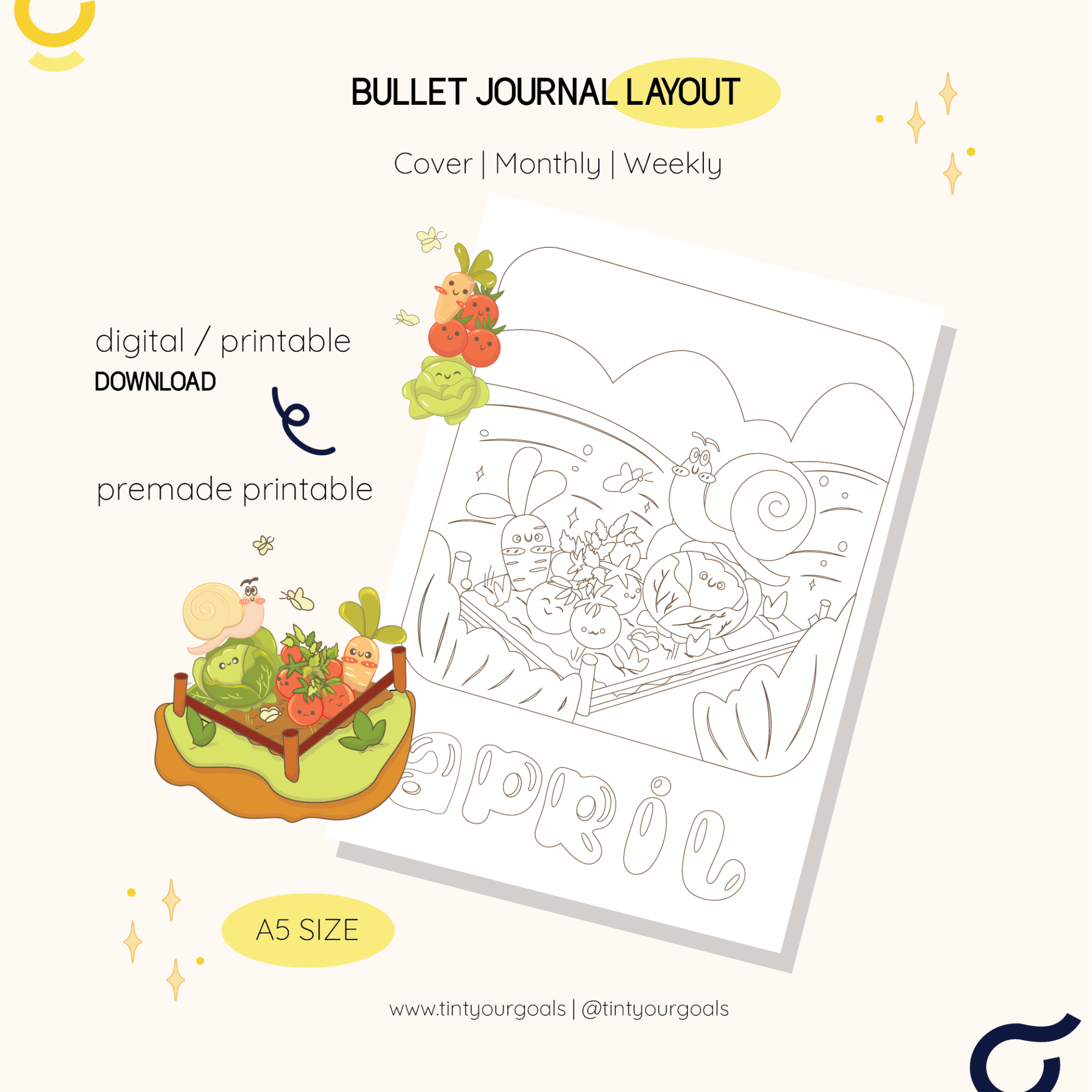 Premade April 2024 Printable Bullet Journal